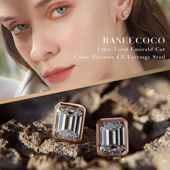 Emerald Cut Cubic Zirconia Stud Earrings Sterling Silver 4ct D FL - Picture 8 of 8